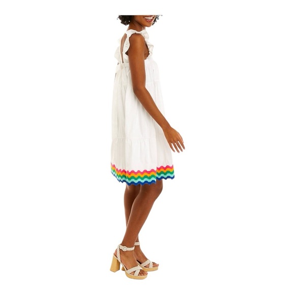 NWT Crown & Ivy White Sleeveless Tiered Swing Dress with Multicolor Hem Size XL - Picture 2 of 9